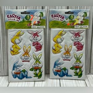 Vintage Easter Puffy Stickers Rabbit Multicolor Set of 2 Single Sheets New